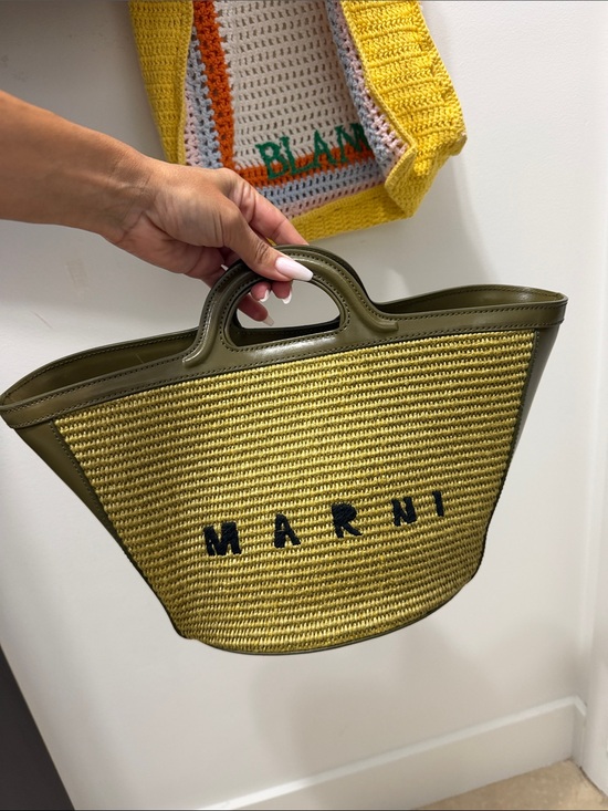 Marni Handbags - Marni large Olive Straw Tote with Black Logo